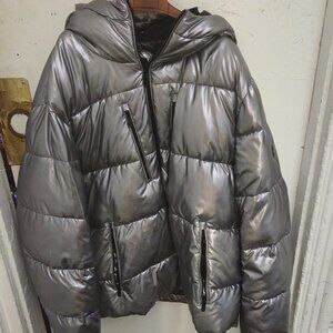 SILVER Michael Kors Ciré Shine Hooded Puffer Coat Jacket